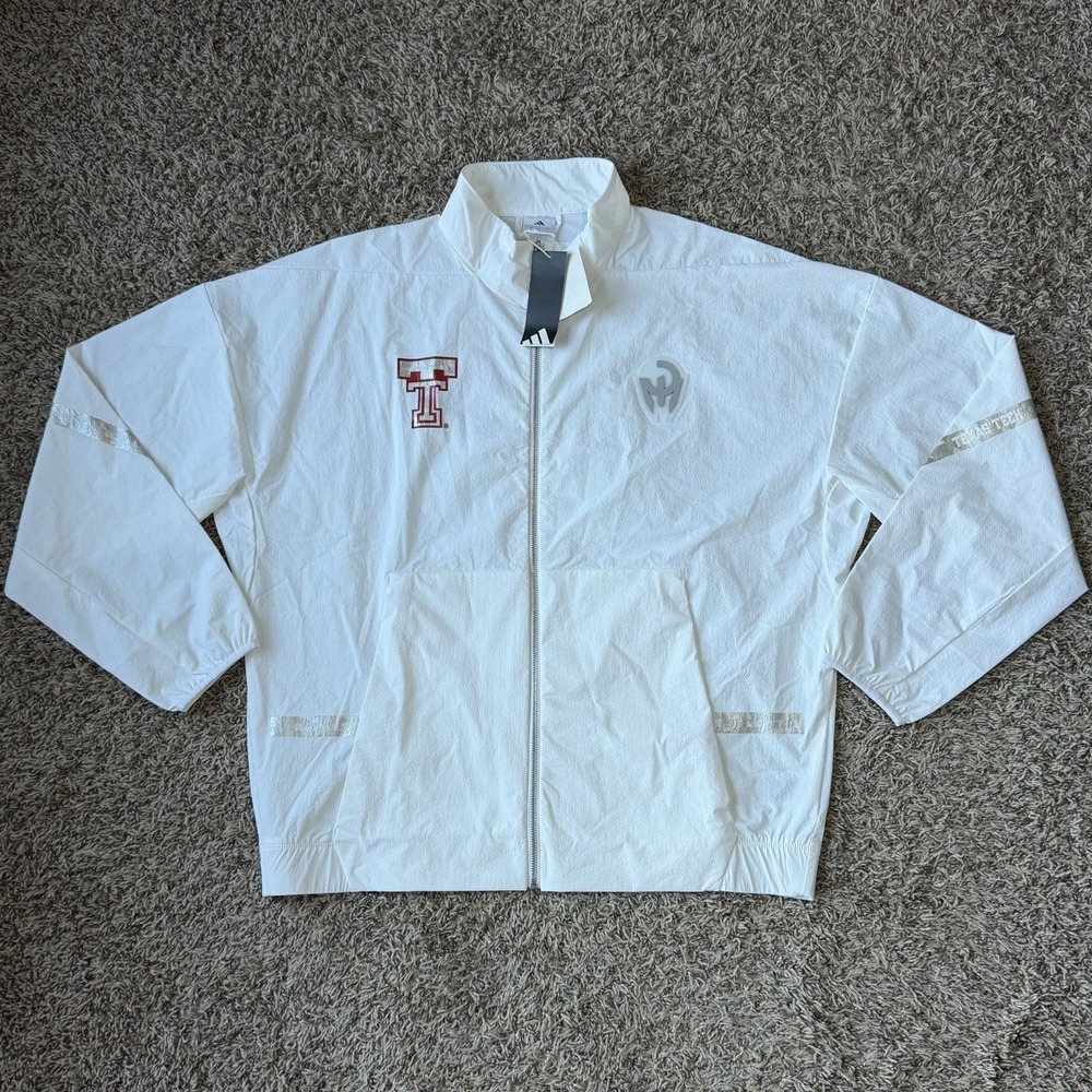 Adidas Texas Tech Red Raiders White Windbreaker Jacket Mens Large JY3804 NEW